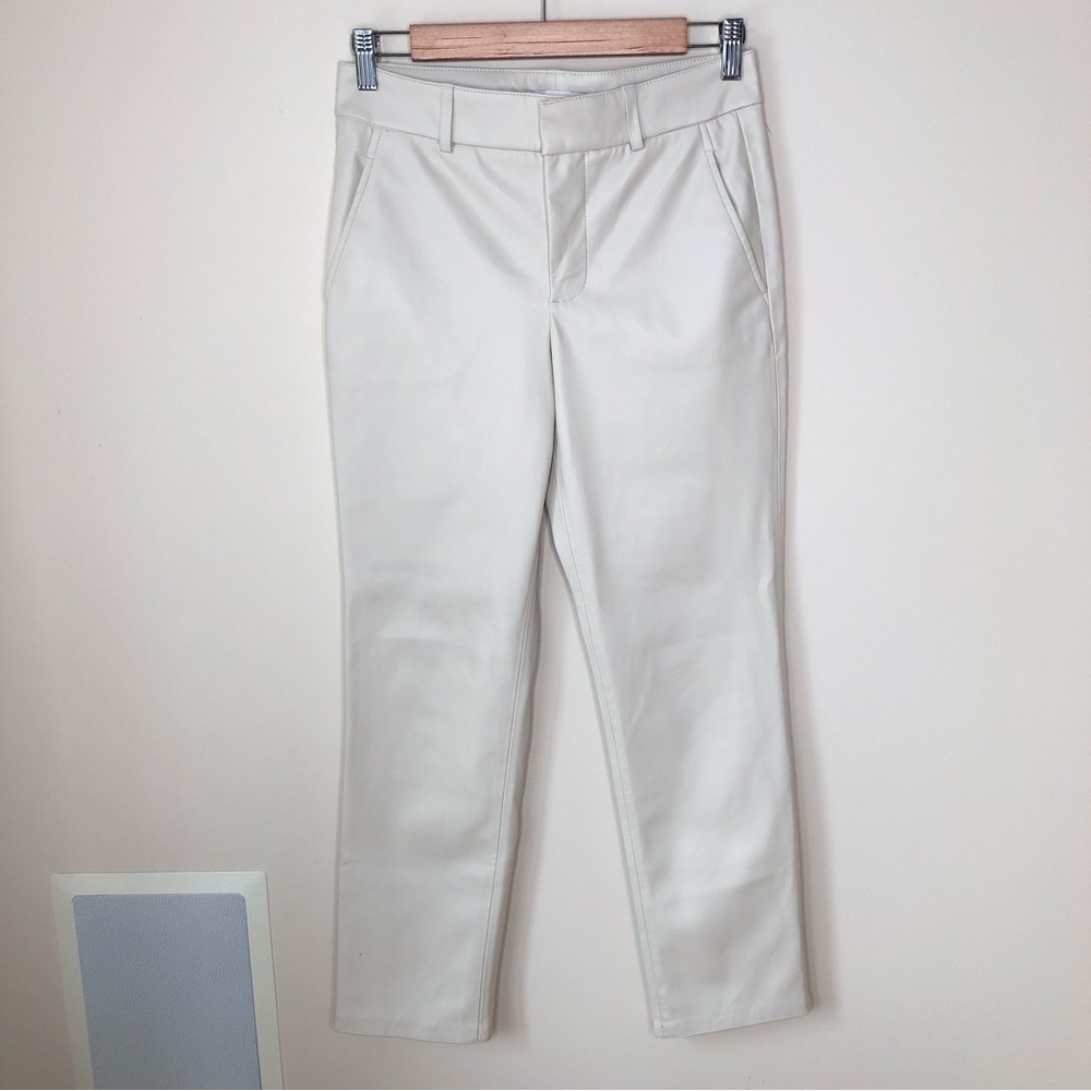 ZARA Ivory White Vegan leather Straight Leg Chino Style Pants 2 - Picture 1 of 9
